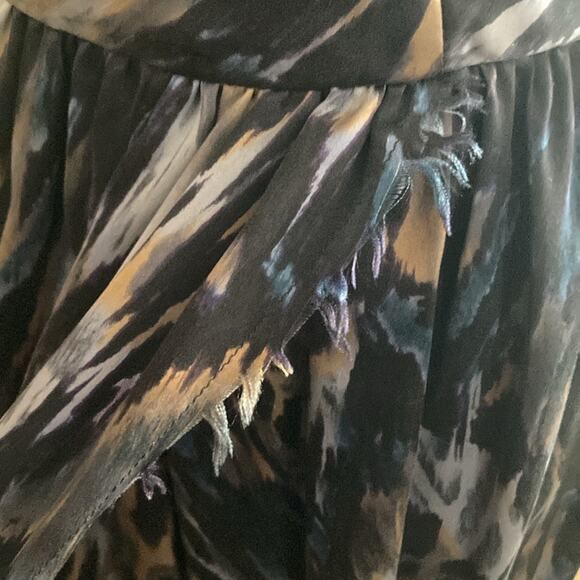 Ulla Johnson 100% Silk Abstract Printed Raw Edge Trim A - Line Dress Size 2 - Picture 7 of 11